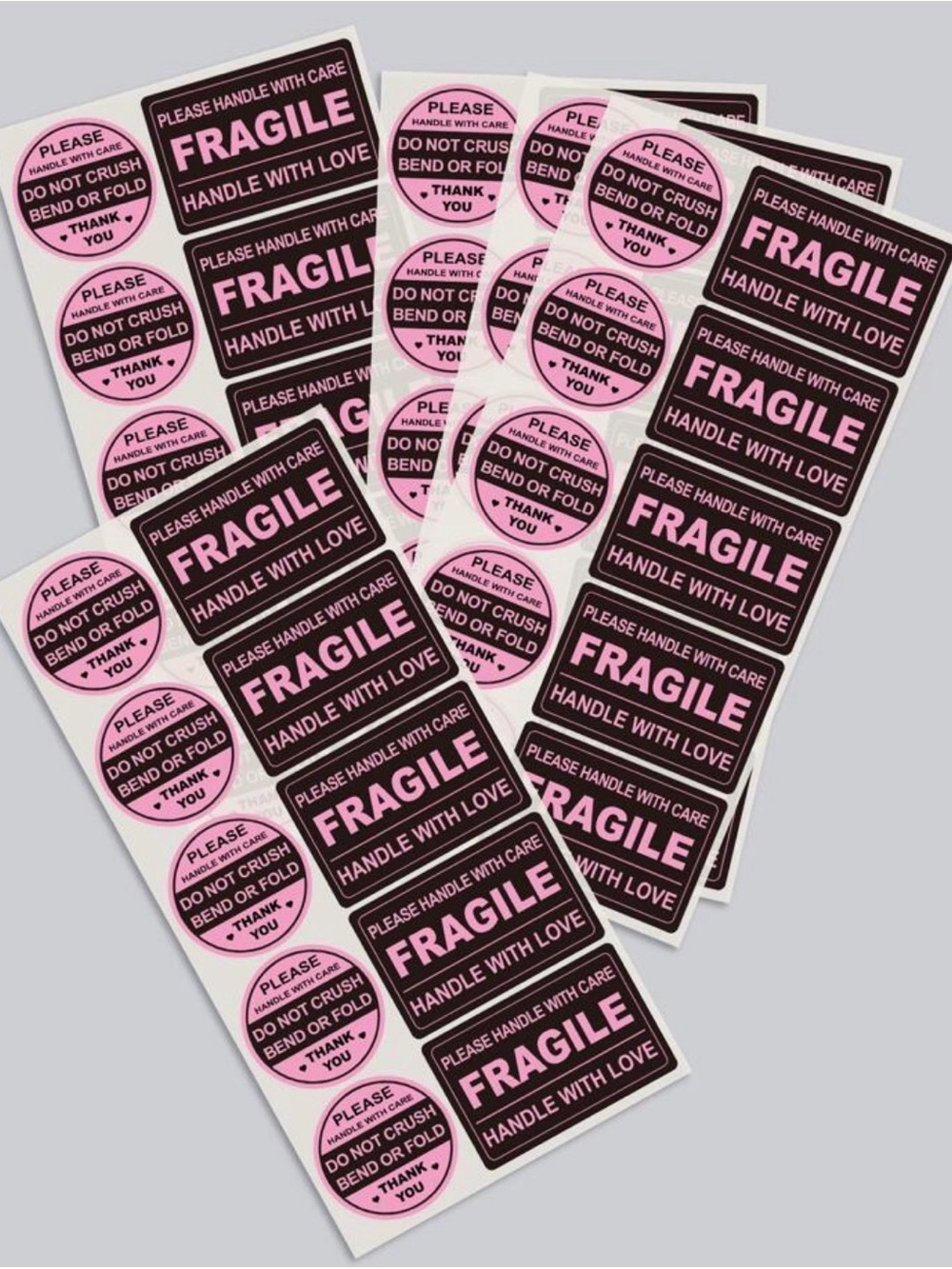 Pink & Black "Fragile" Handle with Care Stickers Pack of 100